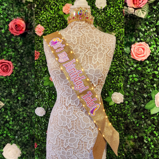 Golden Hair Princess Light-Up Birthday Sash | Light Up Birthday Celebration LED Party Accessory