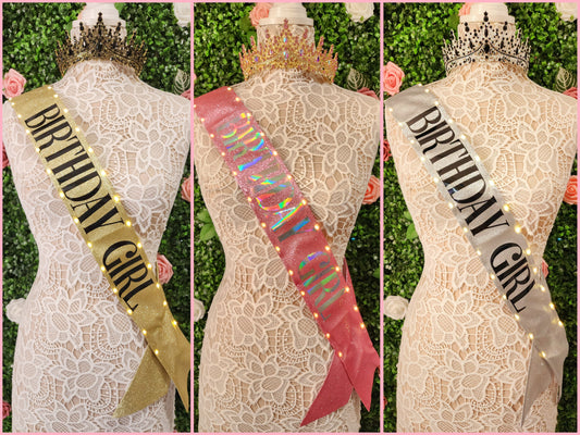 "Birthday Girl" Light-Up Sash| Gold | Pink | Silver