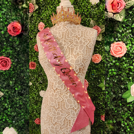 Birthday Queen Light Up Birthday Sash | Light Up Birthday Celebration LED Party Accessory