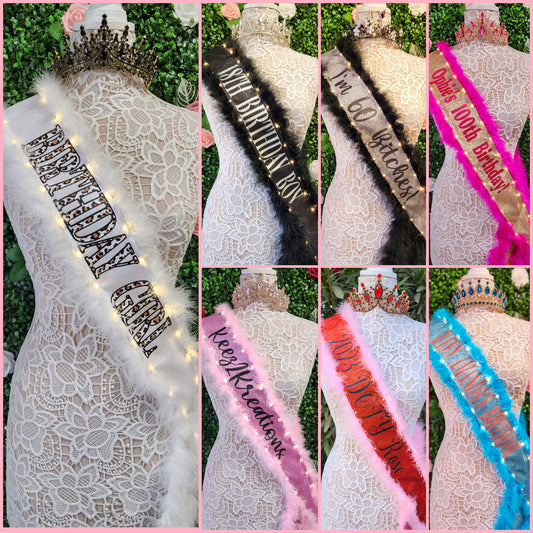 Custom Light-Up Sash with Boa Trim