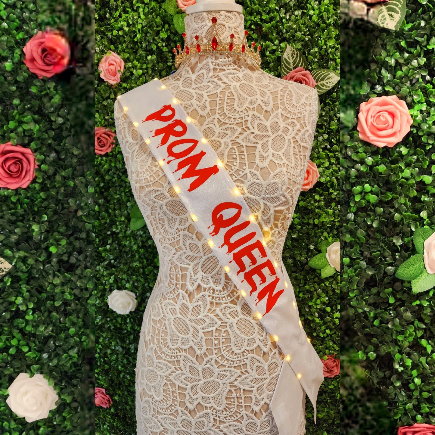Bloody "Prom Queen" Light Up Sash | Horror Halloween Costume Sash with LED Lights