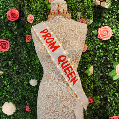 Bloody "Prom Queen" Light Up Sash | Horror Halloween Costume Sash with LED Lights