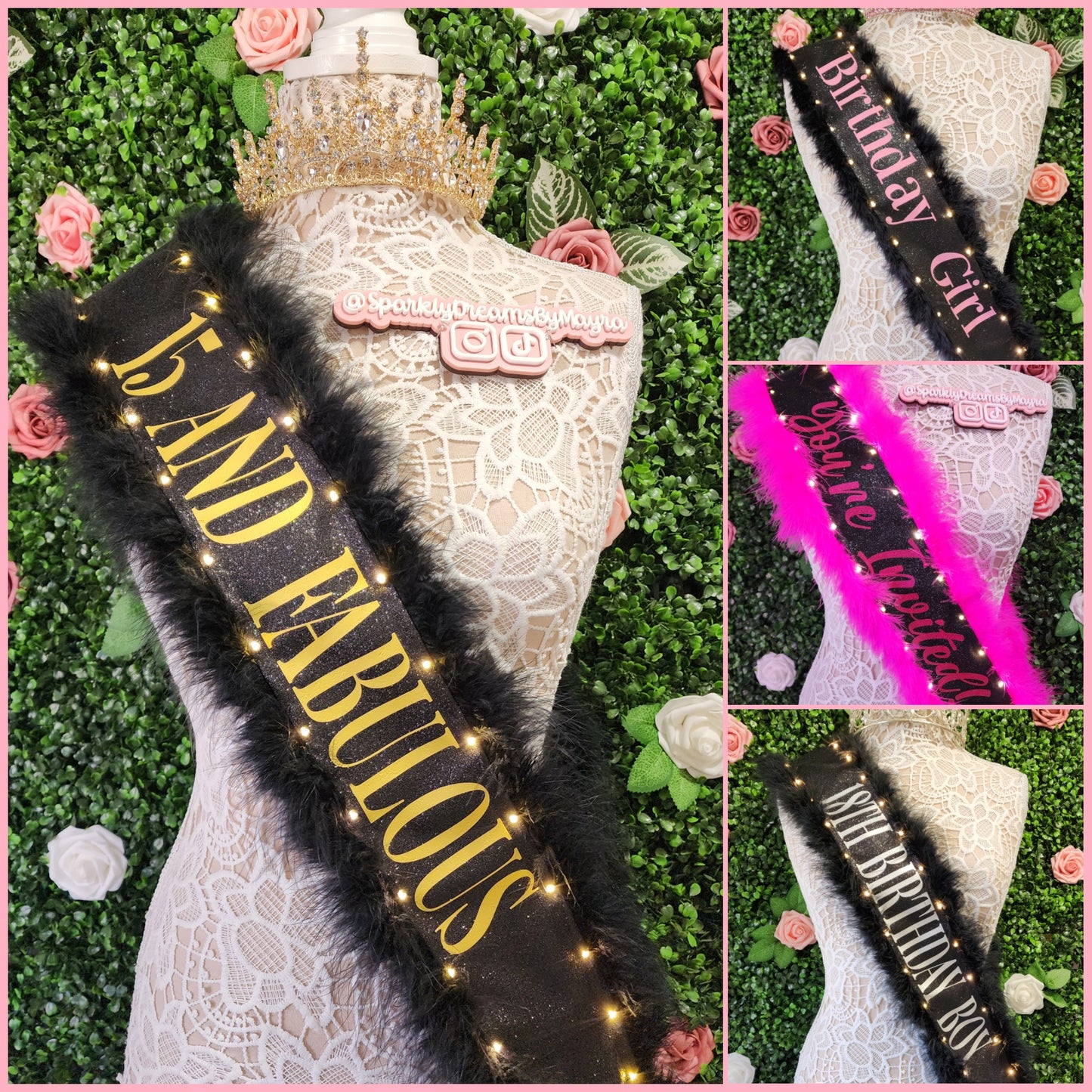 Custom Light-Up Sash with Boa Trim