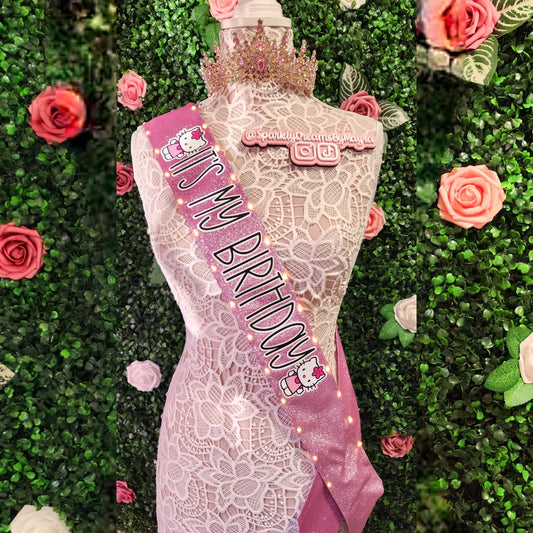 Friendly Kitty Light-Up Birthday Sash | Light Up Birthday Celebration LED Party Accessory