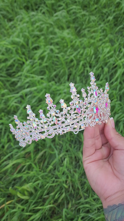 Silver Tiara with Iridescent Rhinestones (198)