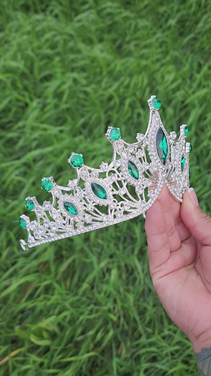 Silver Tiara with Green & Silver Rhinestones (191)