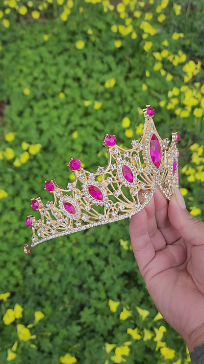 Gold Tiara with Fuchsia & Silver Rhinestones (200)