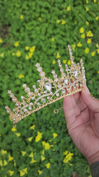 Gold Tiara with Silver Rhinestones (202)