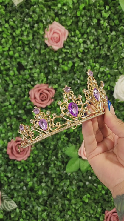 Gold Tiara with Lilac & Silver Rhinestones (277)