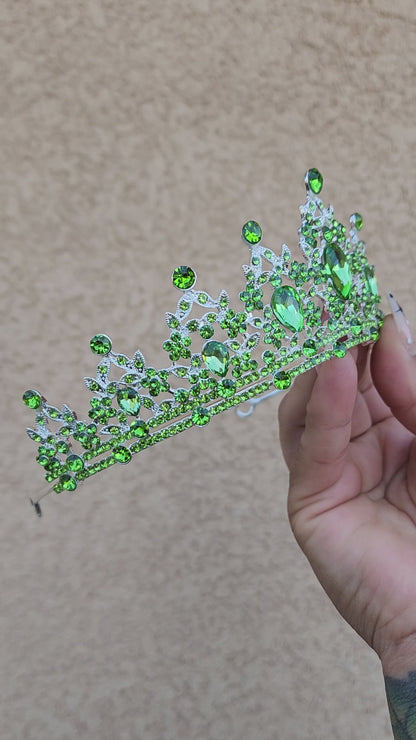 Silver Tiara with Lime Green Rhinestones (247)