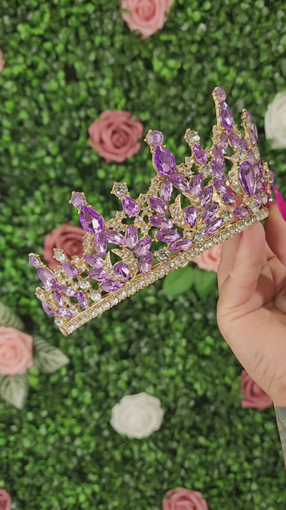 Gold Tiara with Lilac & Silver Rhinestones (275)