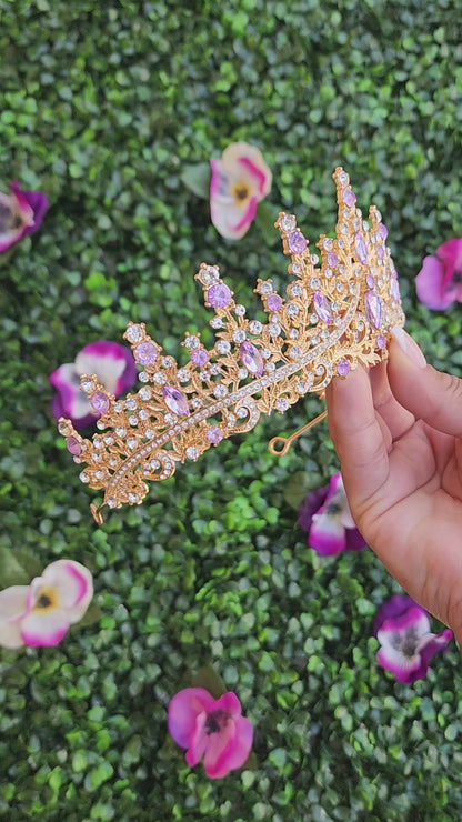 Gold Tiara with Silver & Lilac Rhinestones (114)