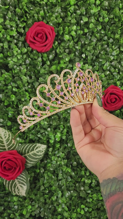 Gold Tiara with Silver & Lilac Rhinestones (240)