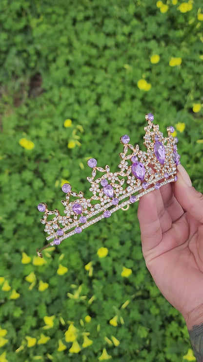 Gold Tiara with Silver & Lilac Rhinestones (206)