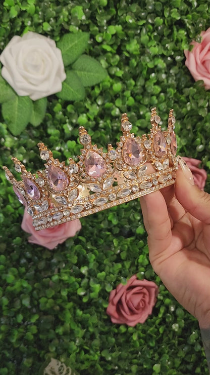 Gold Crown with Silver & Light Pink Rhinestones (112)