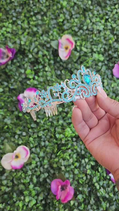 Kid's Silver Tiara with Teal Rhinestones (217)