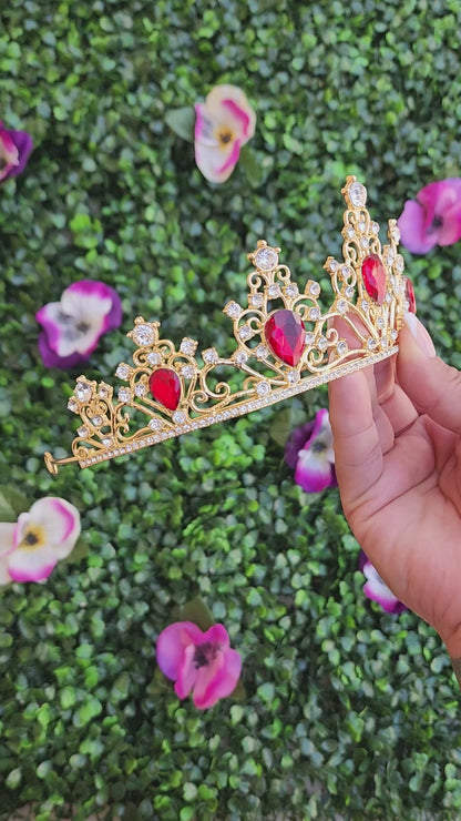 Gold Tiara with Silver & Red Rhinestones (132)