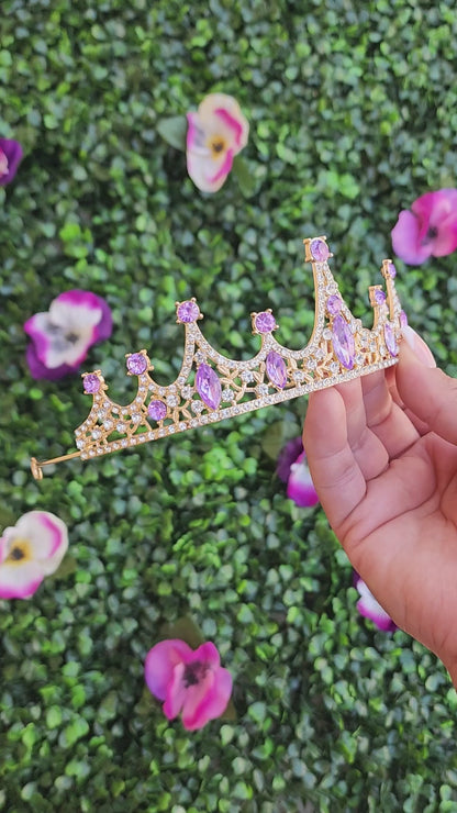 Gold Tiara with Silver & Lilac Rhinestones (96)