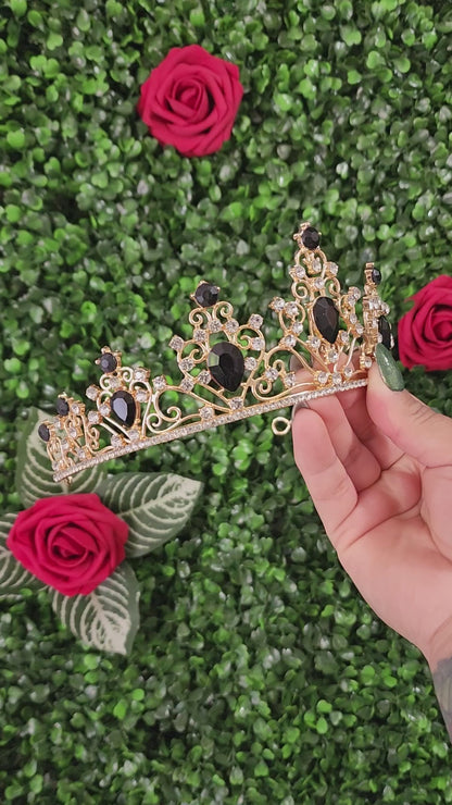 Gold Tiara with Silver & Black Rhinestones (253)