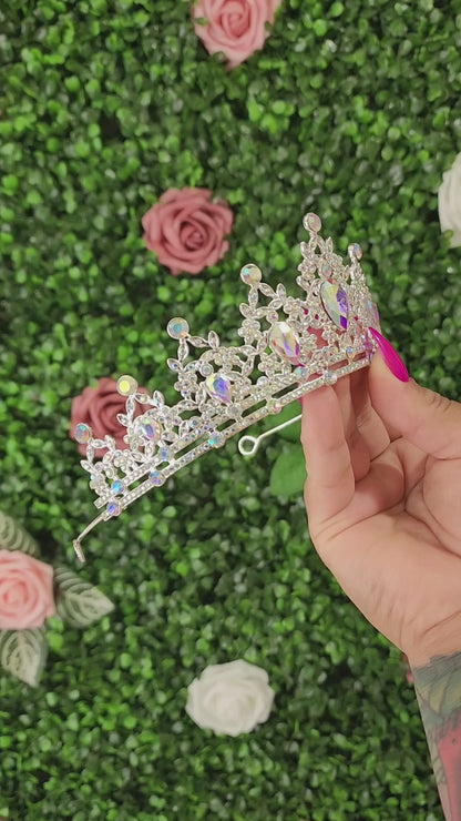 Silver Tiara with Iridescent Rhinestones (07)