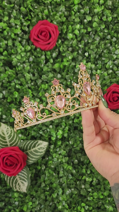 Gold Tiara with Pink & Silver Rhinestones (243)