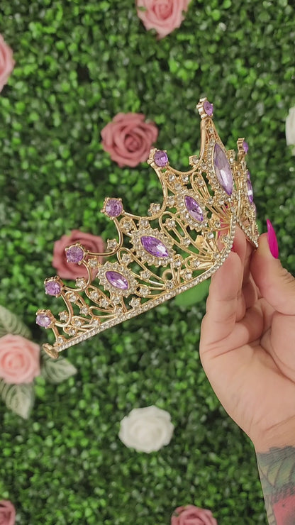 Gold Tiara with Lilac & Silver Rhinestones (271)