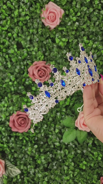 Silver Tiara with Blue & Silver Rhinestones (263)