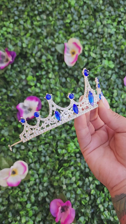 Silver Tiara with Silver & Blue Rhinestones (161)