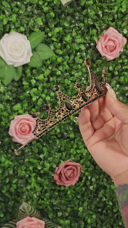 Gold Tiara with Black Rhinestones (122)