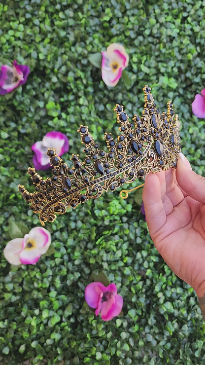 Gold Tiara with Black Rhinestones (224)