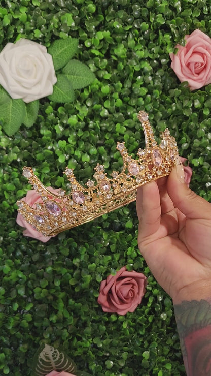 Gold Crown with Silver & Light Pink Rhinestones (184)