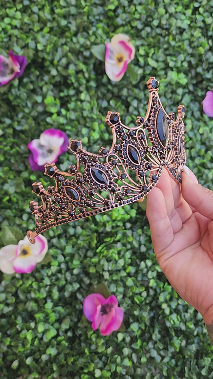 Rose Gold Tiara with Black Rhinestones (219)