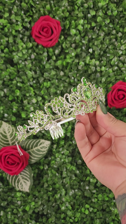 Kid's Silver Tiara with Lime Green Rhinestones (249)