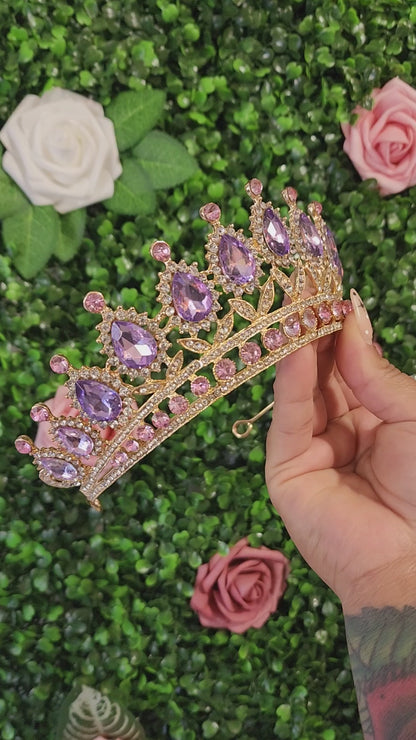 Gold Tiara with Lilac & Silver Rhinestones (177)