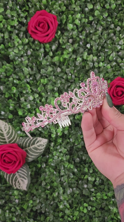 Kid's Silver Tiara with Pink Rhinestones (242)