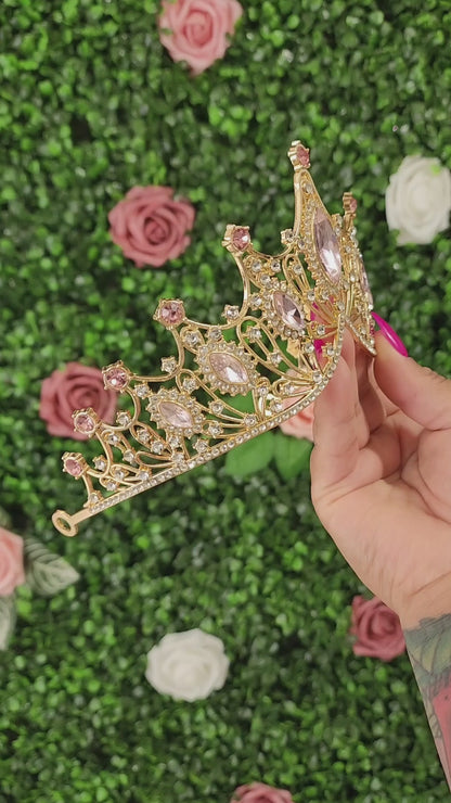 Gold Tiara with Pink & Silver Rhinestones (276)