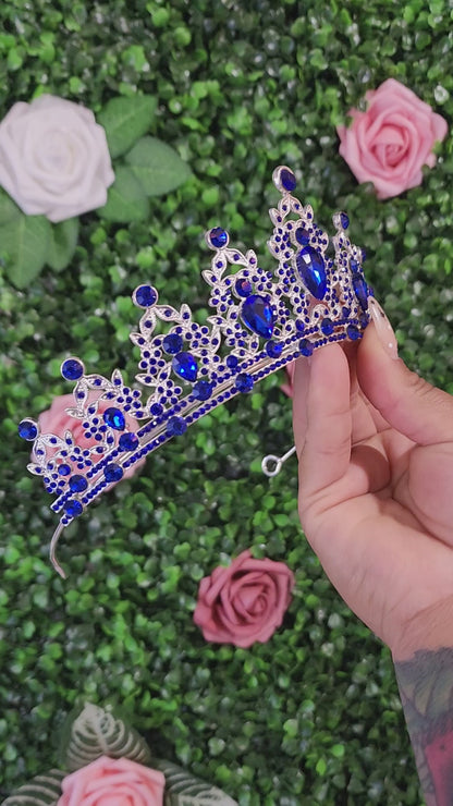 Silver Tiara with Blue Rhinestones (126)