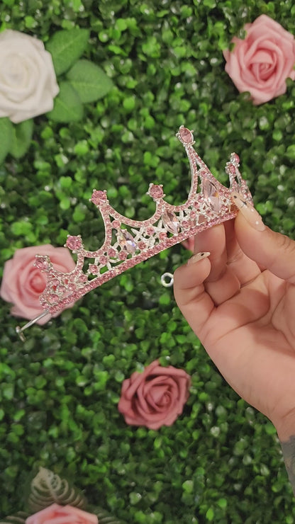 Silver Tiara with Pink Rhinestones (156)