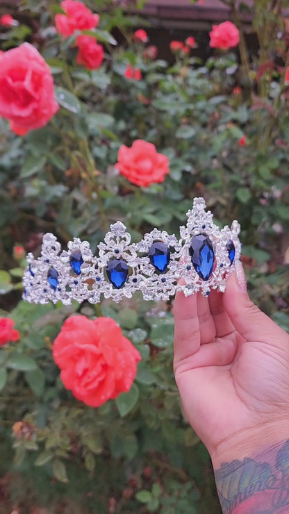 Silver Tiara with Silver & Navy Blue Rhinestones (168)