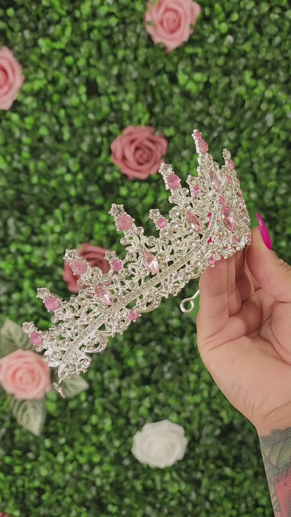 Silver Tiara with Pink & Silver Rhinestones (262)