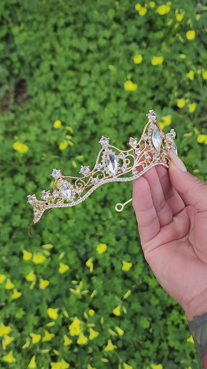 Gold Tiara with Silver Rhinestones (209)