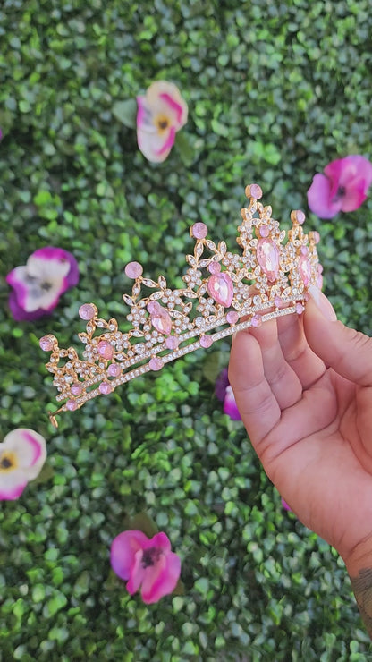 Gold Tiara with Silver & Pink Rhinestones (97)