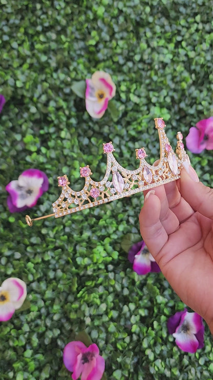 Gold Tiara with Silver & Pink Rhinestones (35)