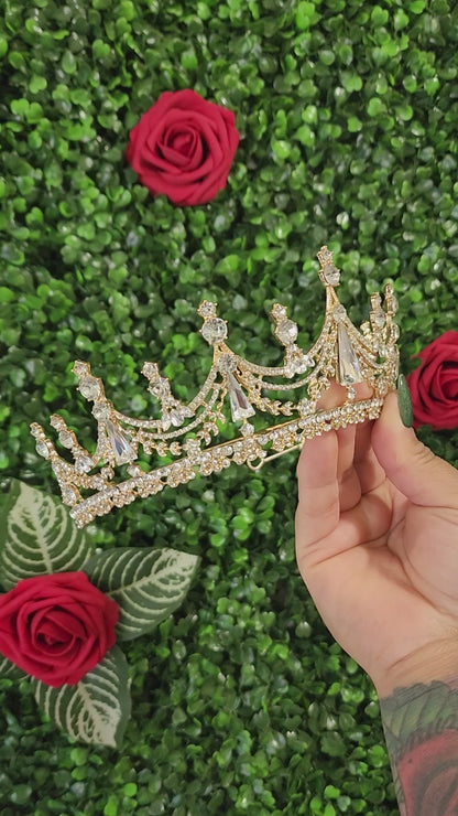 Gold Tiara with Silver Rhinestones (254)