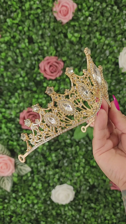 Gold Tiara with Silver Rhinestones (107)