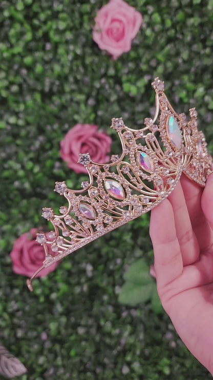 Gold Tiara with Iridescent & Silver Rhinestones (268)