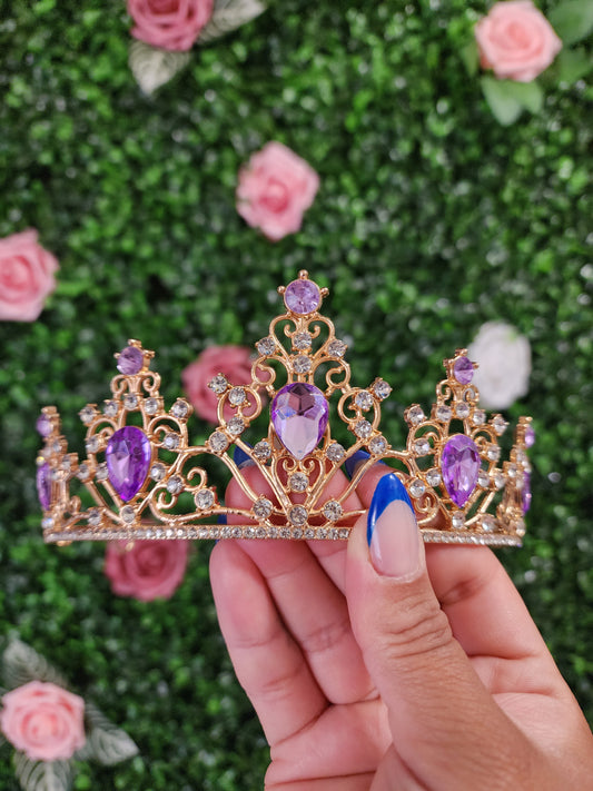 Gold Tiara with Lilac & Silver Rhinestones (277)