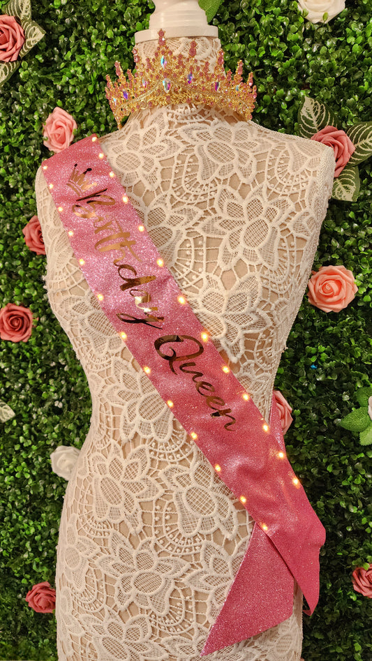 "Birthday Queen" Light-Up Sash | Pink